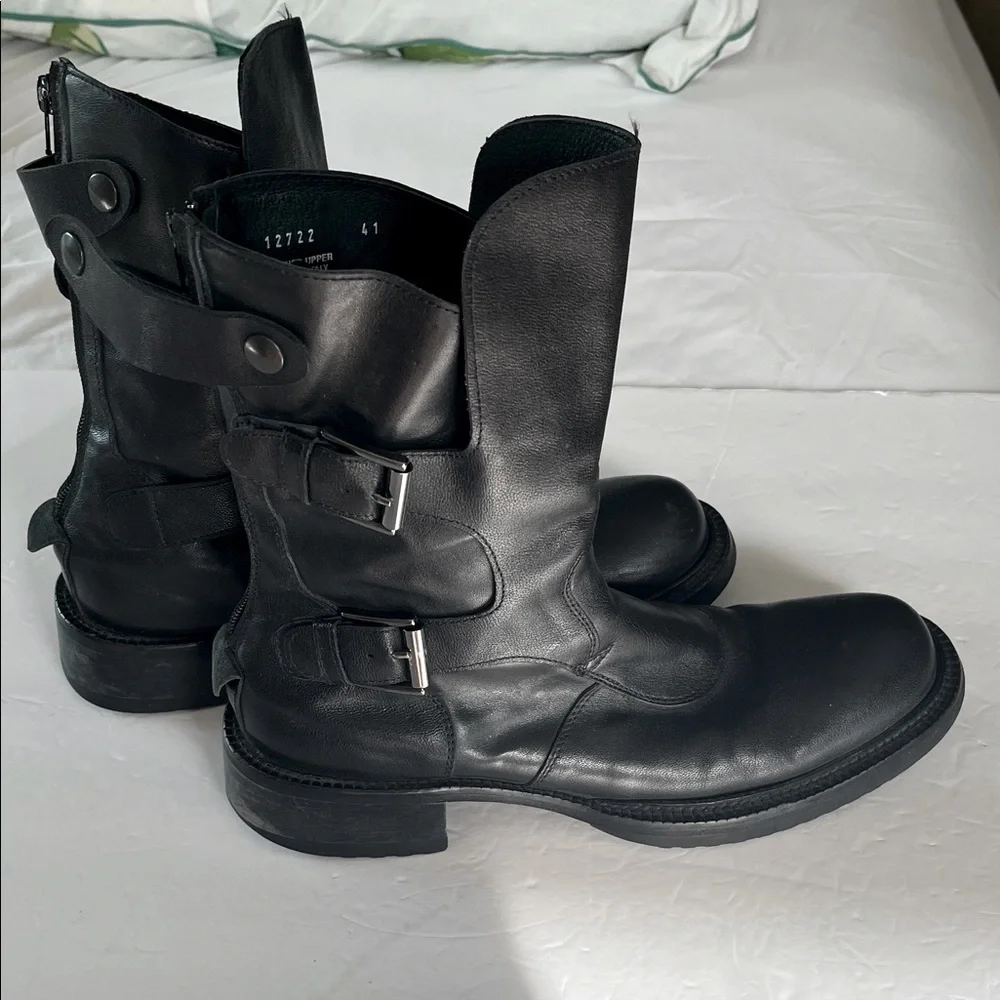 Barneys New York CO-OP Black Leather Buckle Engineer Boots